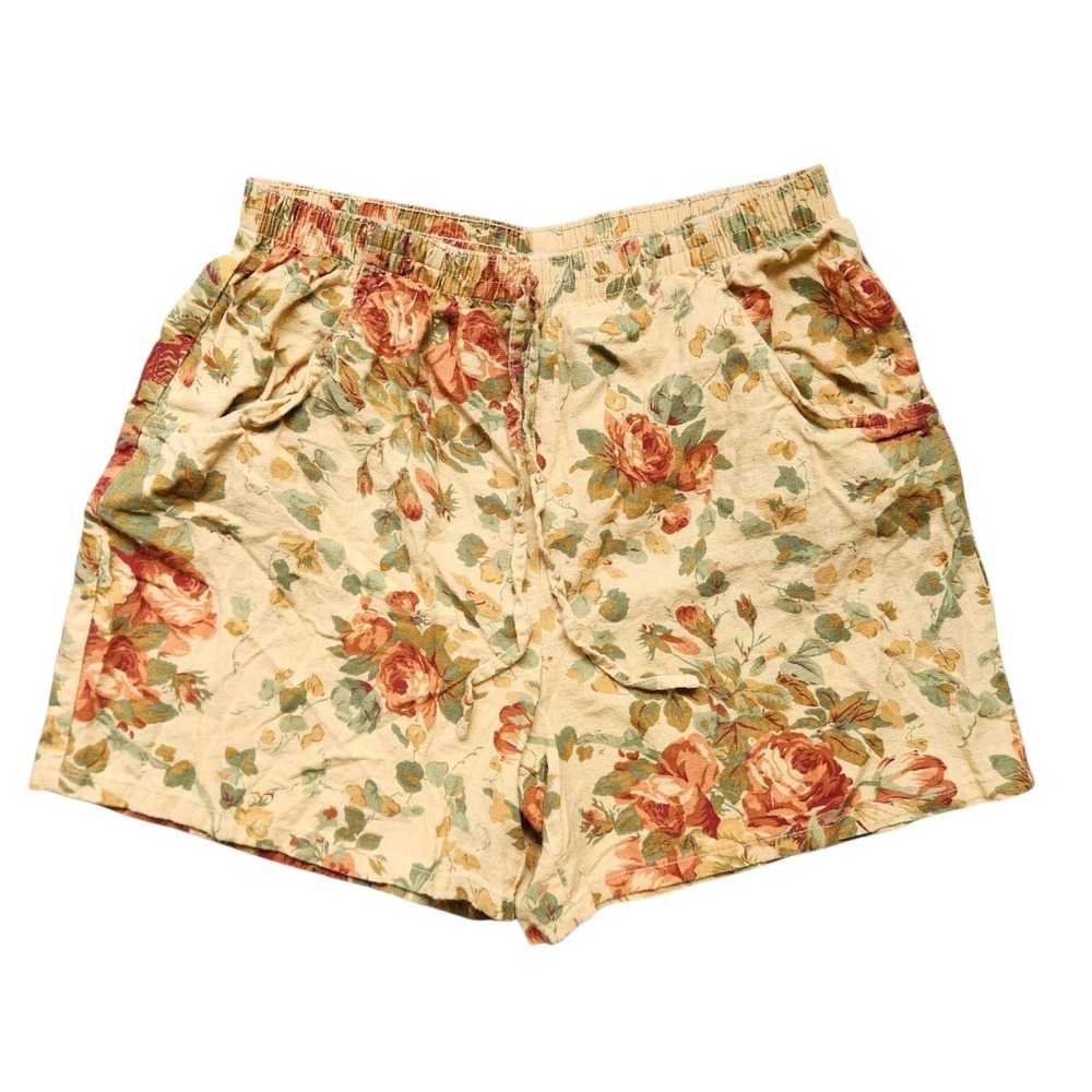 Vintage 90s Shorts Streetwear Flower All Over Print Tapestry USA Size L Linen - Picture 1 of 7